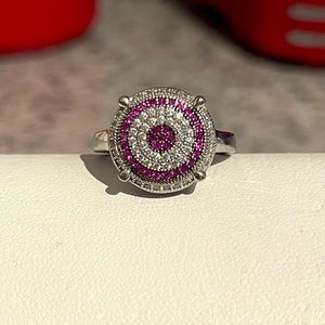 Ladies sterling silver size 6 ruby (July birth stone) ring with small diamonds